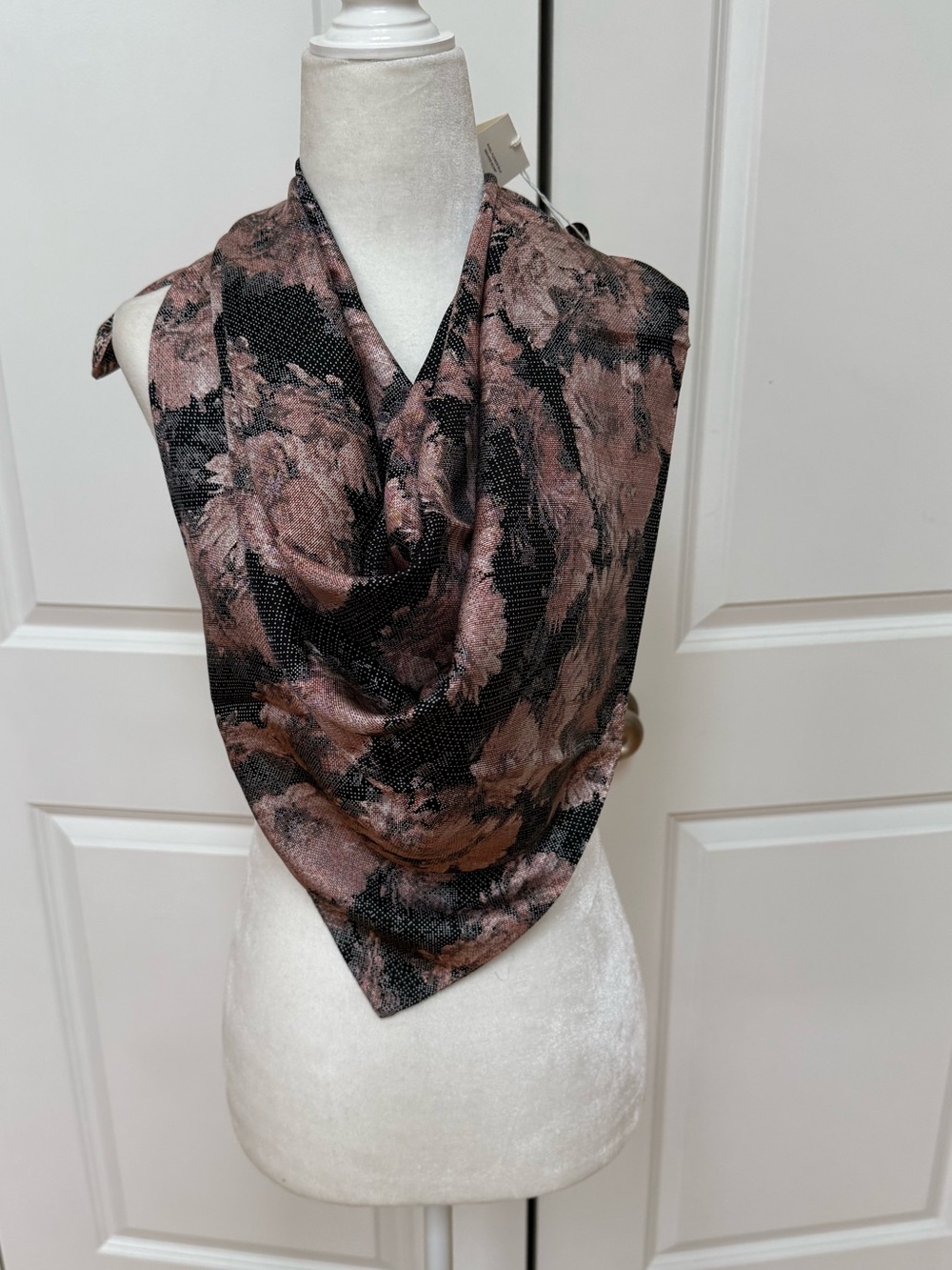 Tory Burch Pixel Flower 100% Silk Square Scarf Blush Black NWT